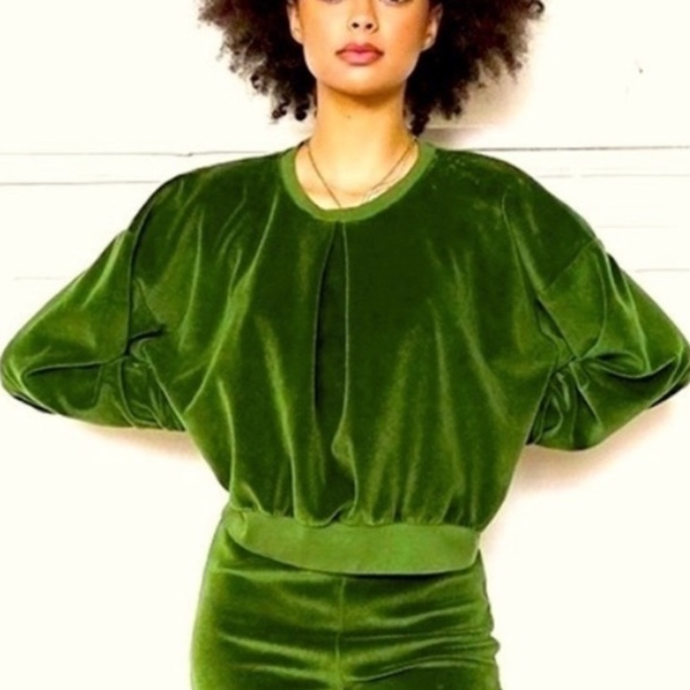 NWT Suzie Suzi Kondi Front Pleat Velour Sweatshirt in Bottle Green Sz XS - Picture 10 of 11